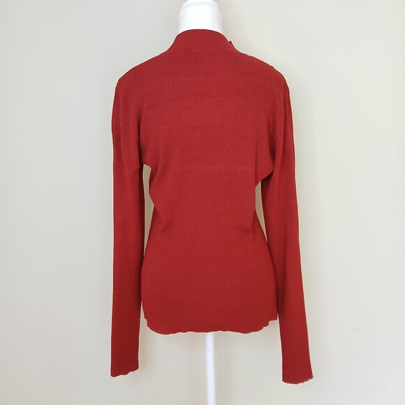 RW & Co Red Cut Out Ribbed Long Sleeve Pullover Sweater Size Large - Picture 2 of 4